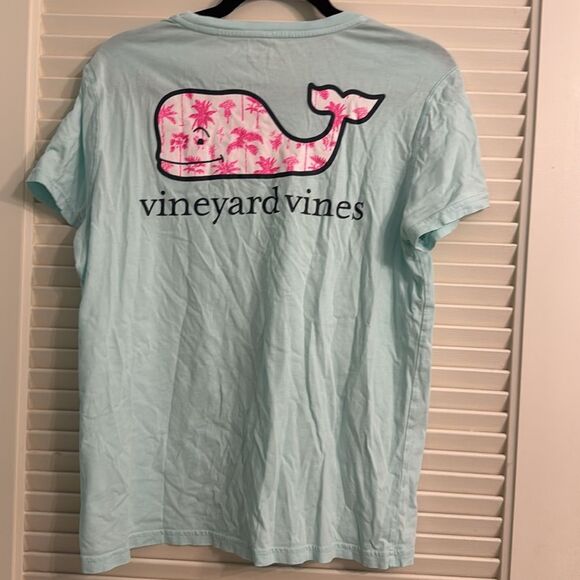 Vineyard Vines Pink Palm Tree Whale Pocket Tee Size Large - Picture 2 of 2